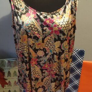 Festive Floral Patterned Sleeveless Top with Belt